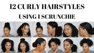 12 Simple Curly Hair Styles using one scrunchie [upl. by Matthus]