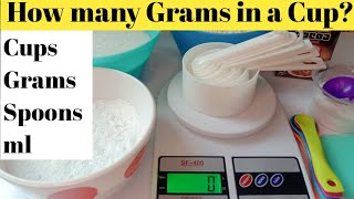 How many grams in 1 cup Cup to gram conversion Grams ml  Tablespoons Baking Conversion chart [upl. by Leavitt]