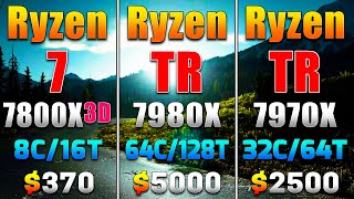 Ryzen 7 7800X3D vs Ryzen Threadripper 7980X vs Ryzen Threadripper 7970X  PC Gameplay Tested [upl. by Jb223]