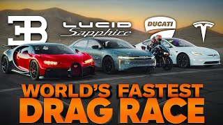 The Worlds Quickest Cars Lucid Air Sapphire v Bugatti Chiron v Tesla Plaid  Cammisas Drag Race [upl. by Kelda]