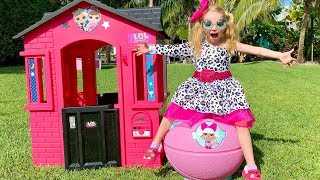 Stacy pretend play with pink playhouse and toys [upl. by Dahsraf]