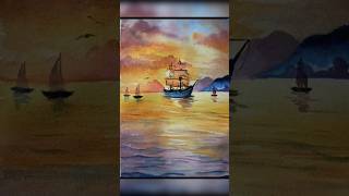 Watercolor seascape painting learnwatercolorpainting watercolorpainting simplepaintartartist [upl. by Nerrol]