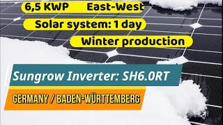 Winter day solar electricity yield with 65 KWP East West facing panels and Sungrow InverterBattery [upl. by Sinnel]