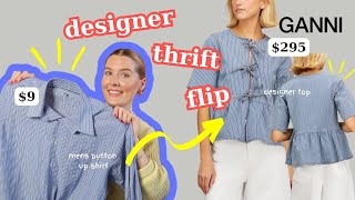 Thrift Flip GANNI Tie Front Top  Sewing Tutorial thriftflip [upl. by Eiznil]