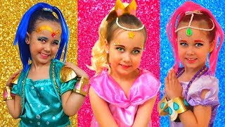 Leah from Shimmer and Shine cartoon and Julia pretend play with toy genie dolls [upl. by Dailey]