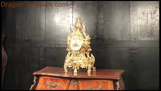 Large Antique French Gilt Bronze Louis XV Clock by Japy Freres [upl. by Tarra505]