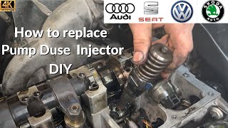 How to replace fuel PD injector Pump duse injection system TDI 19 VW Audi Skoda Seat [upl. by Ellehcin859]