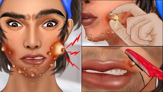 ASMR Popping pustule in jawline and face shaving  Squeeze acne animation [upl. by Nilyak964]