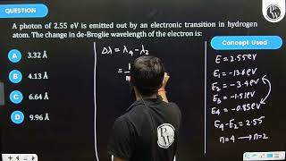 A photon of 255 eV is emitted out by an electronic transition in hydrogen atom The change in d [upl. by Shalna234]