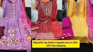 Beautiful top bottom dupatta set on offer for order 9159879904 fashion 2024 viralvideo dress [upl. by Boeke]