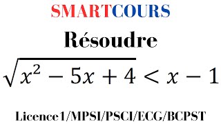 Inéquation  racinex²5x4infx1  MPSIPCSIECGBCPSTLicence 1 mathématiques [upl. by Adnolahs]