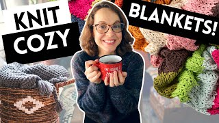 10 COZY BLANKETS TO KNIT knittingpodcast [upl. by Zarger50]