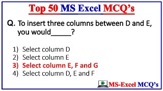 Top 50 MS Excel mcq Questions and Answer  Microsoft Office  MS Office [upl. by Retnyw798]