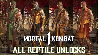 Mortal Kombat 1  All Reptile Skins and Mastery Rewards Unlocked [upl. by Iago]