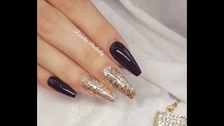 Rebalance Salon coffin gel nails with black gel polish and encapsulated glitter [upl. by Wootten]