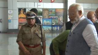 PM Narendra Modi arrives at Ahmedabad airport to visit floodhit Gujarat [upl. by Marmaduke722]