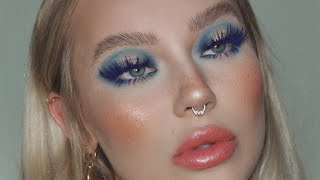 faux freckles new foundation routine soap brows amp blue eyeshadow  full face makeup tutorial [upl. by Edals]