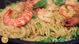 Spaghetti aux crevettes sauce rosée  سباغيتي بالكروفات صوص روزي [upl. by Acisey513]