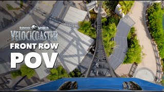 Front Row POV Jurassic World VelociCoaster  Islands of Adventure [upl. by Nodnart]