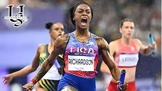 ShaCarri Richardson rallies US 4x100 relay to Olympic gold [upl. by Jerrold]