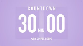 30 Min Countdown Flip Clock Timer  Simple Beeps 🫐 🔔 [upl. by Ahsenik]