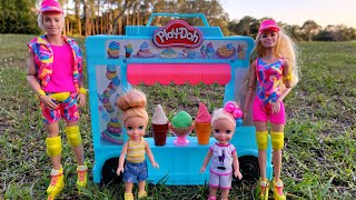 Ice Cream  Elsa amp Anna toddlers  Barbie and Ken dolls  play doh [upl. by Butterfield]