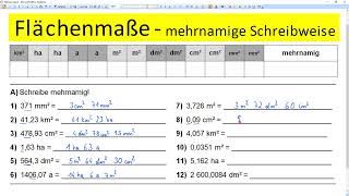 Flächenmaße mehrnamige Schreibweise Übungsbeispiele 12 Beispiele [upl. by Karlotte]