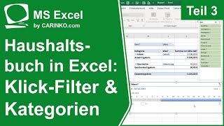 Haushaltsbuch in MS Excel Teil 3 KlickFilter und Kategorien  carinkocom [upl. by Althee]