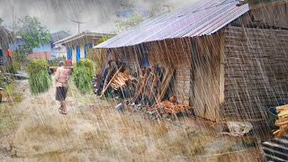 Heavy rain in my village Rainy atmosphere in beautiful Indonesian countryside3 Hours of rain sound [upl. by Cirri766]