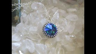 Sapphire Glacier Blue Rivoli Crystal Sterling Silver Pendant Necklace [upl. by Einej]