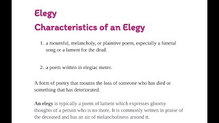 Elegy  Difference between Eulogy and Elegy  Characteristics  Example of Elegy [upl. by Violante]