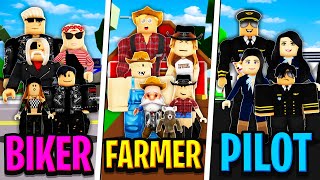 BIKER FAMILY vs FARMER FAMILY vs PILOT FAMILY in Roblox BROOKHAVEN RP [upl. by Eecyak]