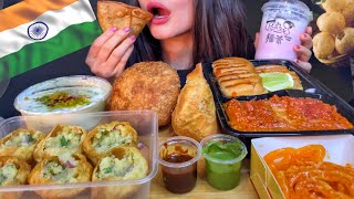 ASMR INDIAN STREET FOOD MUKBANG No Talking EATING DAHI PURI PAV BHAJI SAMOSA JALEBI [upl. by Rialcnis823]