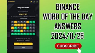 Todays Binance Word Of The Day Answers On 26th November 2024 [upl. by Eilrahc]