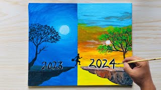 Happy New Year 2024 Painting for Beginners  Acrylic Painting  Easy Painting  Step By Step [upl. by Ardussi]