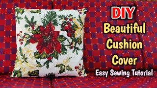 JUST 5 MINUTES  Cushion Cover Cutting and Stitching  DIY  Home Decor  Cushion cover making [upl. by Nugesulo16]