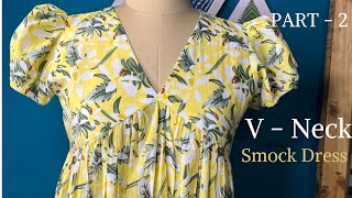 V  Neck Smock Dress Full Stitching Video  Short Cotton Dress [upl. by Airdnala200]