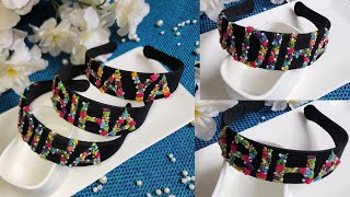 Hair band making at home  Embroidery hair band  hair band design creativedesignsbysk [upl. by Eicnahc]