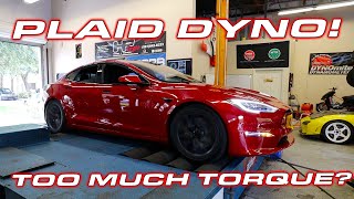 PLAID ON THE DYNO  Tesla Model S Plaid tries to jump off the dyno [upl. by Yttiy]