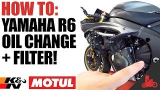 How To Oil Change amp Filter  Yamaha R6 Synthetic [upl. by Ahsercul]