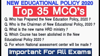 New Education Policy 2020  Important MCQs for all Competitive Exams  Current Affairs 2020 [upl. by Odnanreh]