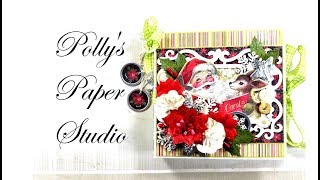 Vintage Christmas Mini Album Scrapbook Pollys Paper Studio Authentique Papers Flip Through DIY [upl. by Guise]