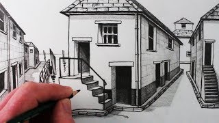 How to Draw a House in 1Point Perspective Step by Step [upl. by Anailuj321]