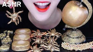 GOLD FOOD ASMR EDIBLE GLOBE CHOCOLATE ICE CREAM NERD ROPE CANDY ASMR NO TALKING [upl. by Nathan793]