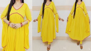 Trendy V Yoke Gathered Kurti Design Cutting stitching New Style DressFrock Suit DIY kurti design [upl. by Yelruc]