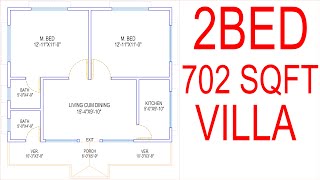 HOUSE PLAN DESIGN  EP 62  700 SQUARE FEET 2 BEDROOMS HOUSE PLAN  LAYOUT PLAN [upl. by Amalita58]