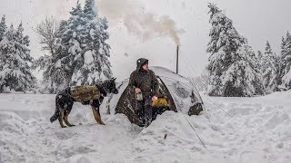 Caught in a Heavy Snowfall  Winter Camping in a Deep Snow Hot Tent Wood Stove Cold Weather [upl. by Negriv57]