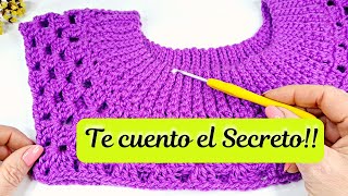 👕TRUCO Fácil para tejer canesú redondo escotado a crochet A medida [upl. by Backer]