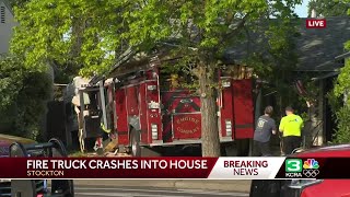 Fire truck crashes into Stockton home [upl. by Louth]