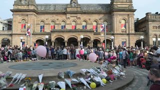 Vigil held after knife attacker killed three children in Southport UK  AFP [upl. by Hildie]